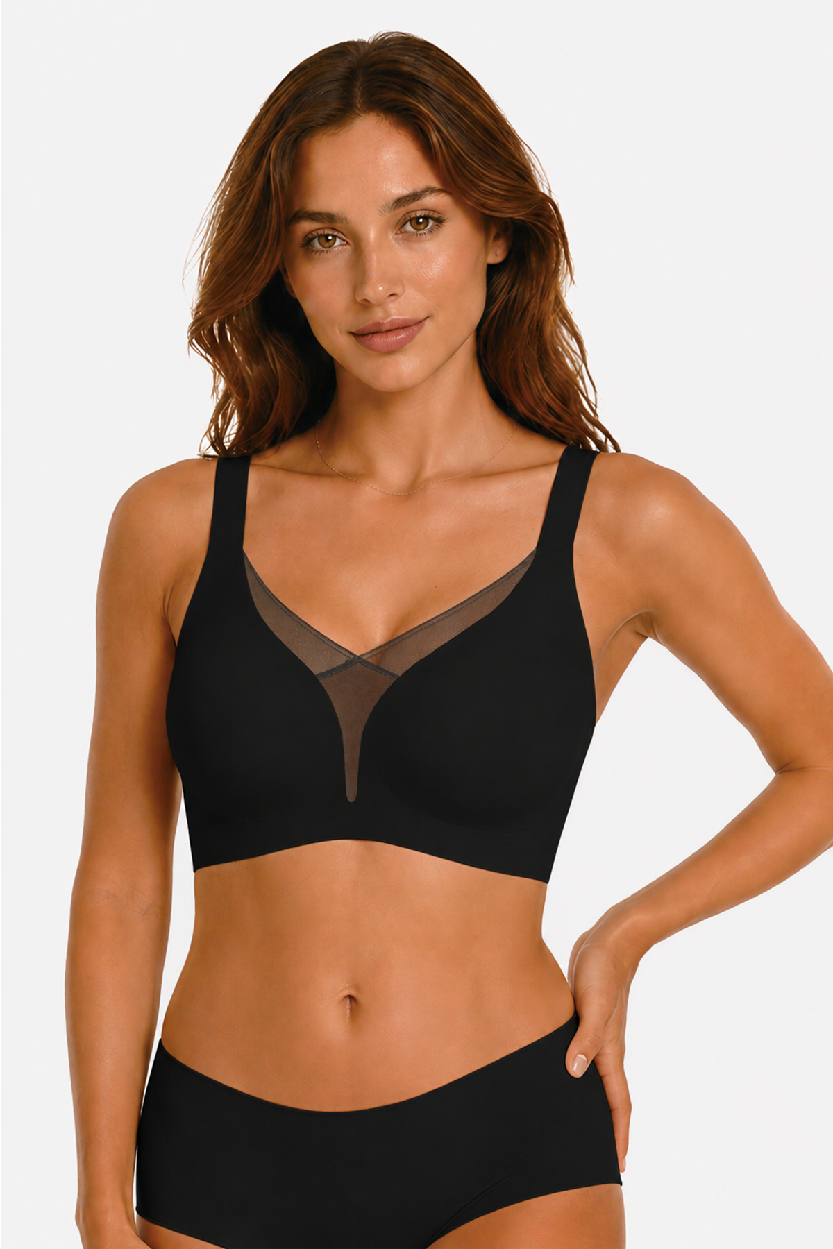Jelly Bras for Women No Underwire Push Up Deep V Mesh Comfort T Shirt Bralette Wireless Seamless Everyday Bra Black
