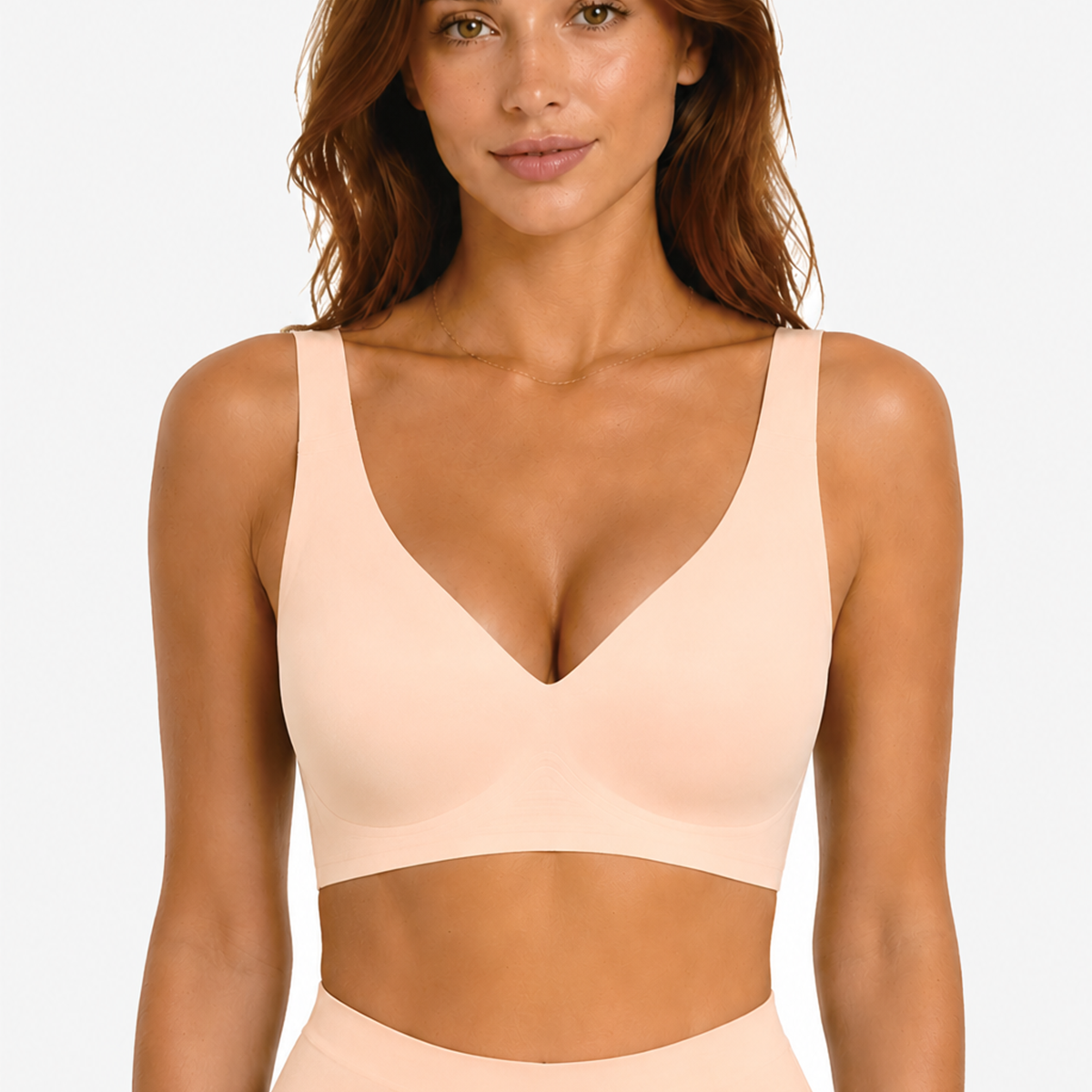 Jelly Bras for Women No Underwire Seamless Push Up Comfortable Tshirt Everyday Deep V Bra with Support and Lift Nude