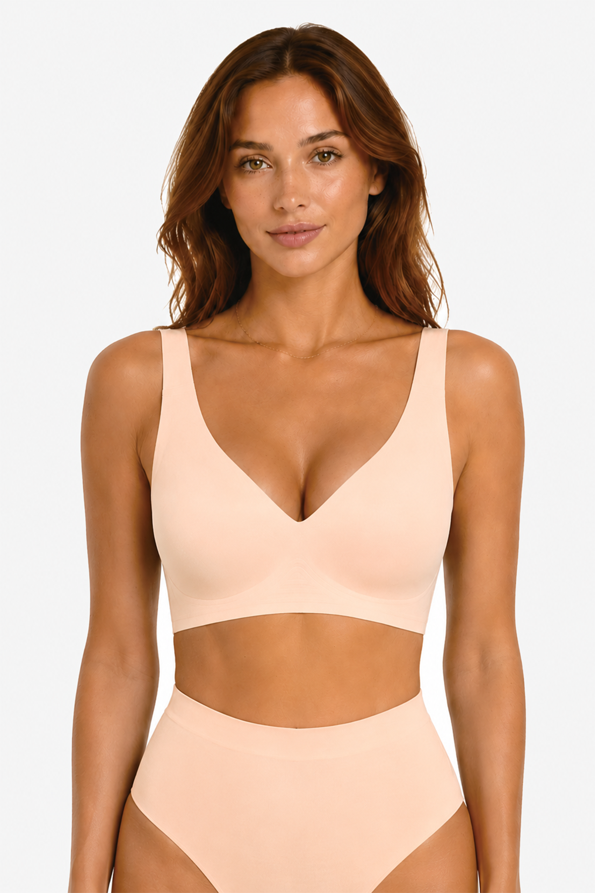 Jelly Bras for Women No Underwire Seamless Push Up Comfortable Tshirt Everyday Deep V Bra with Support and Lift Nude