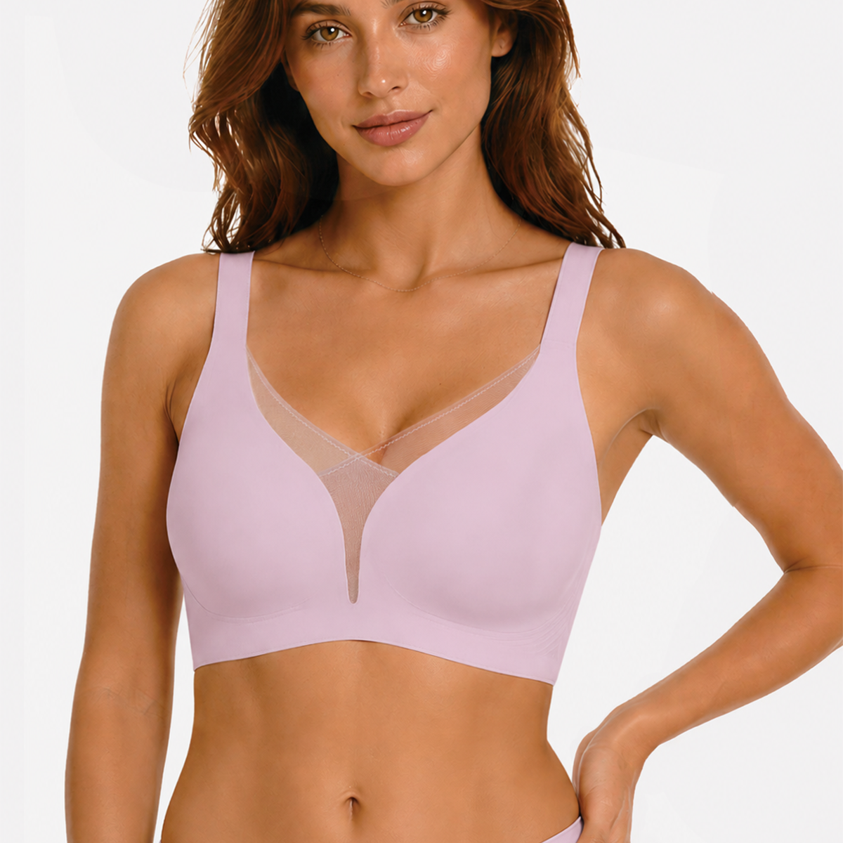 Jelly Bras for Women No Underwire Push Up Deep V Mesh Comfort T Shirt Bralette Wireless Seamless Everyday Bra Pink