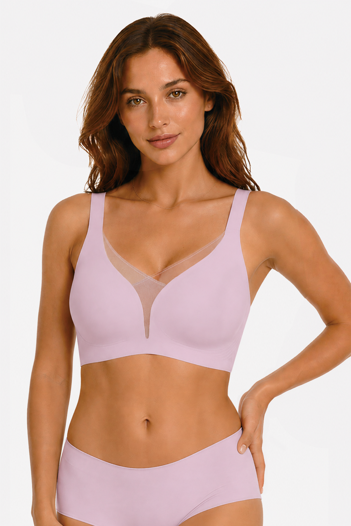 Jelly Bras for Women No Underwire Push Up Deep V Mesh Comfort T Shirt Bralette Wireless Seamless Everyday Bra Pink