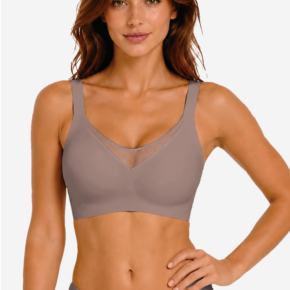 Jelly Bras for Women No Underwire Push Up V Mesh Seamless Comfort Tshirt Bra Supportive Lift Bralette Everyday Bra Coffee