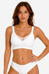 White V-neck seamless bra with mesh inset, no underwire