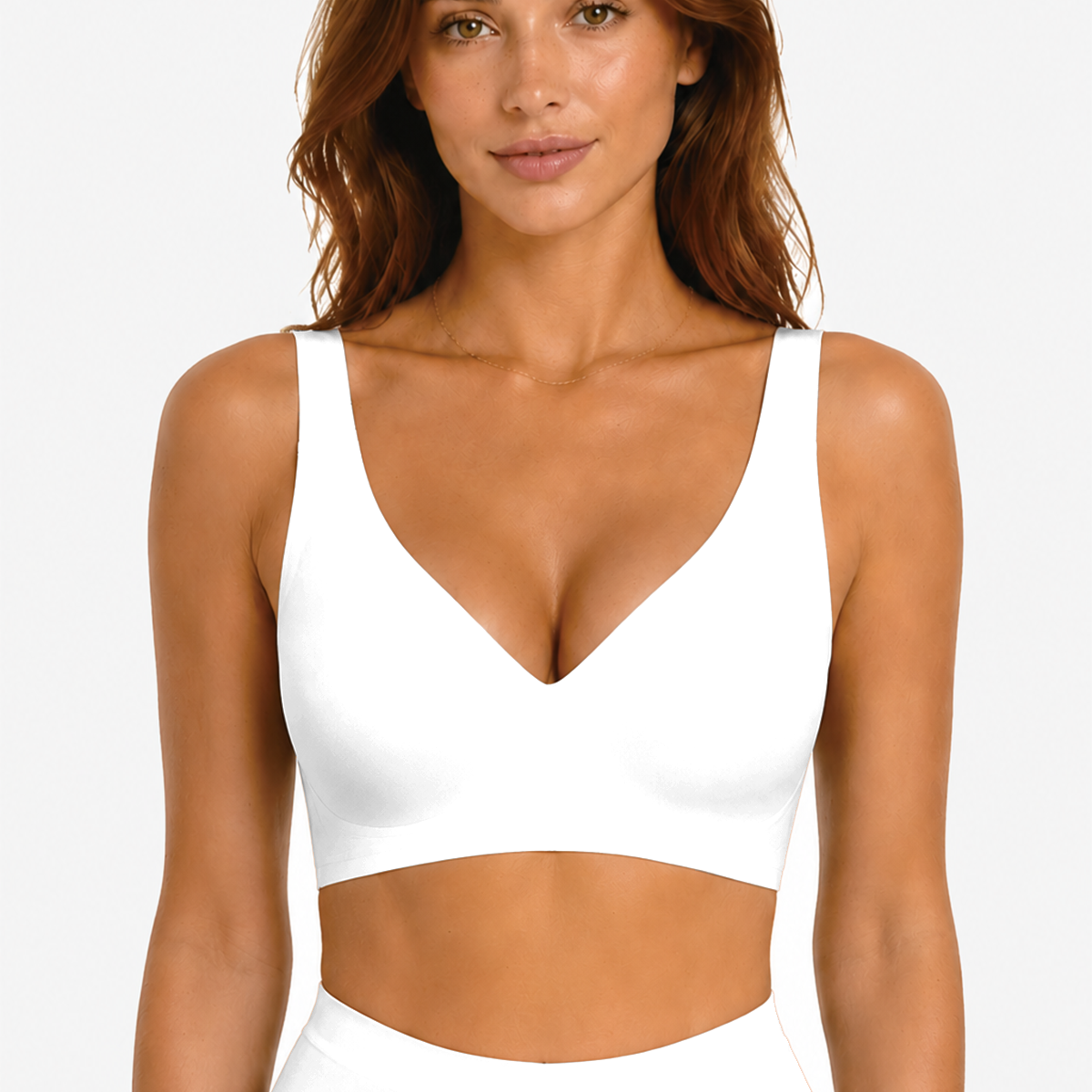 Jelly Bras for Women No Underwire Seamless Push Up Comfortable Tshirt Everyday Deep V Bra with Support and Lift White