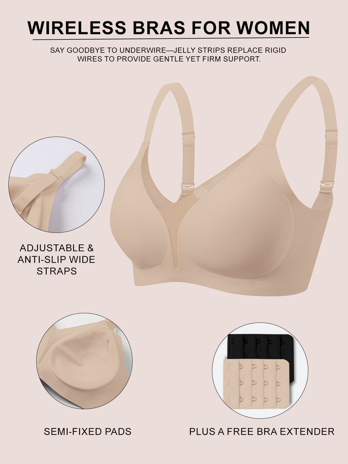 COCOMARTS Jelly Bras for Women No Underwire Push Up Deep V Mesh Comfort T Shirt Bralette Wireless Seamless Everyday Bra Nude