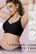 Black full coverage wireless bra with a V neckline and wide shoulder straps