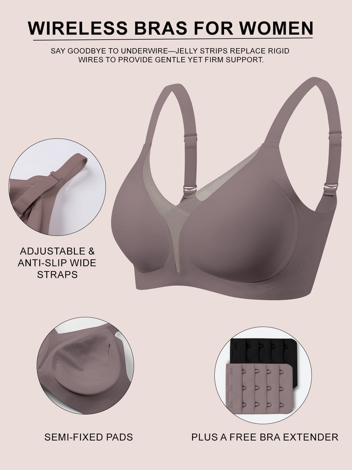 COCOMARTS Jelly Bras for Women No Underwire Push Up Deep V Mesh Comfort T Shirt Bralette Wireless Seamless Everyday Bra Coffee
