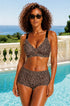 Leopard print plunge bra with black seamless full-support wireless design