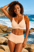 Nude scalloped wireless full-coverage bra with wide straps and scalloped cups