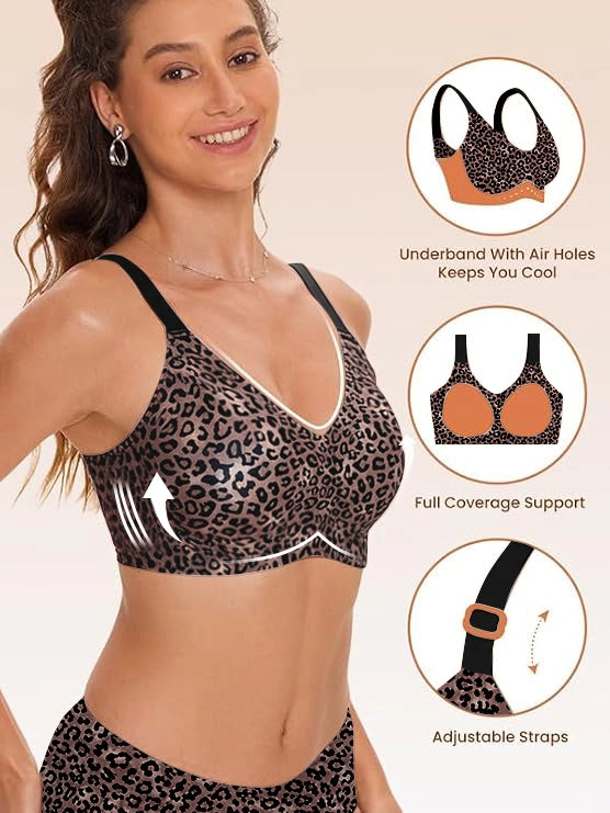 Black leopard-print bralette with adjustable straps and a supportive underband