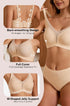 Skin-tone wireless deep V bra with wide straps, smooth cups, and matching briefs.