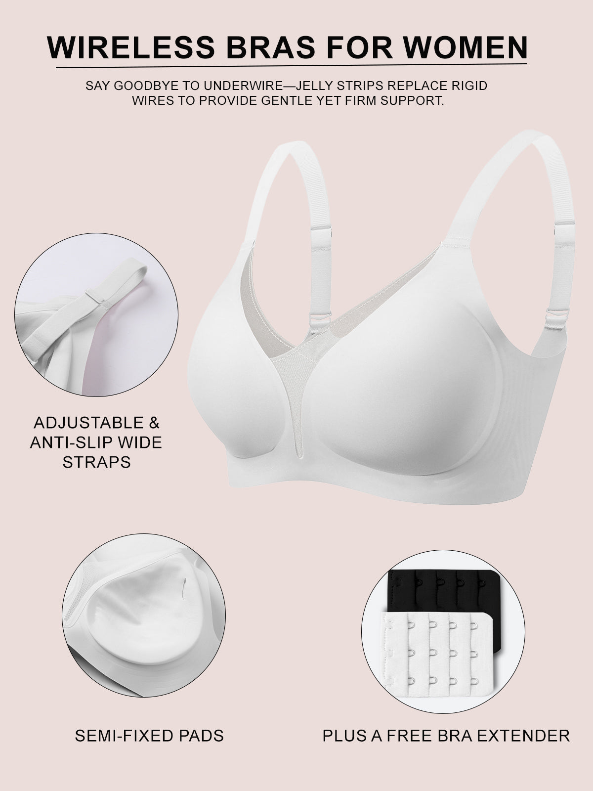 COCOMARTS Jelly Bras for Women No Underwire Push Up Deep V Mesh Comfort T Shirt Bralette Wireless Seamless Everyday Bra White