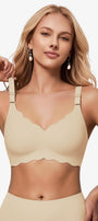 Jelly Bras for Women No Underwire Scalloped Push Up Wireless Bralettes Seamless Soft Comfort Everyday Tshirt Bra Semolina