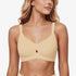 Skin tone wireless plunge bra with smooth seamless cups and wide underband.