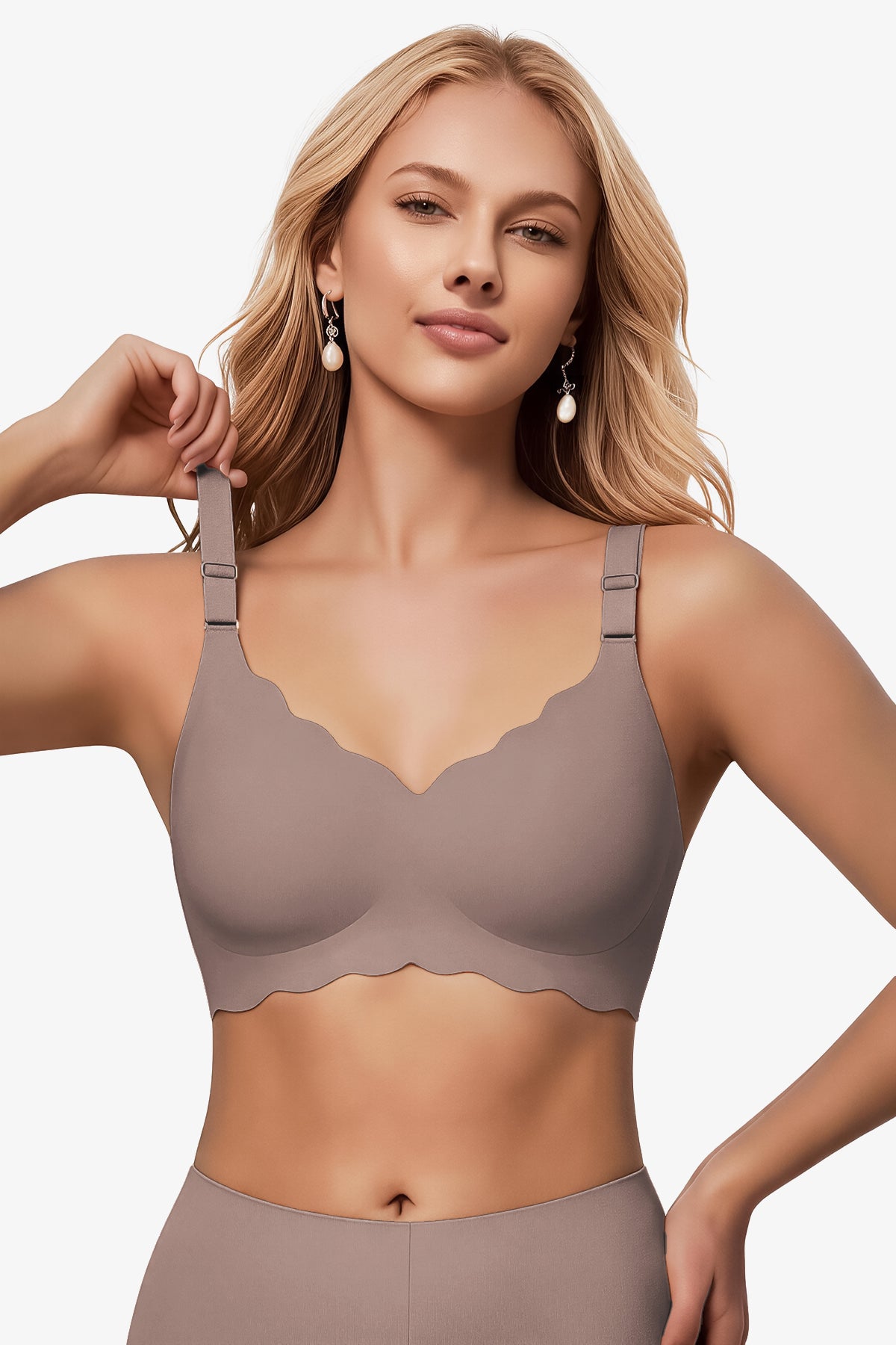 Jelly Bras for Women No Underwire Scalloped Push Up Wireless Bralettes Seamless Soft Comfort Everyday Tshirt Bra Grey