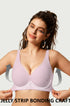 Pink deep V wireless T-shirt bra on model, adjustable straps and smooth cups