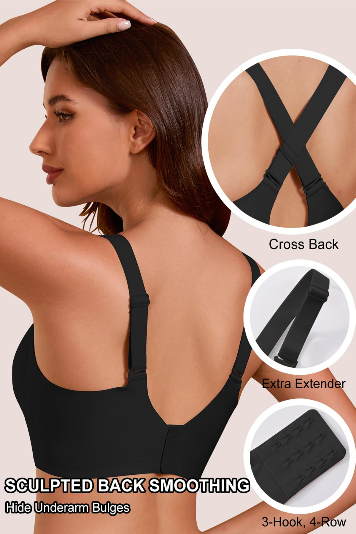 Jelly Bras for Women No Underwire Seamless Push Up Scalloped Tshirt Bralettes Comfortable Wireless Everyday Bra Black
