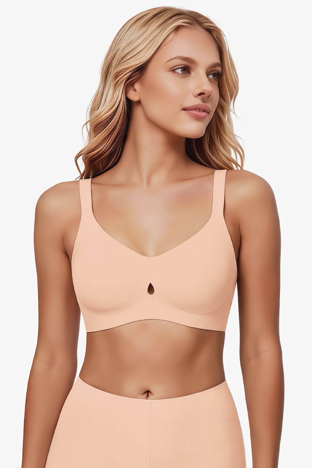 Jelly Bras for Women No Underwire Seamless Push Up Bra Full Support Comfort Bralettes Wireless Plunge Everyday Bra Nude