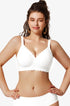 White scalloped full-coverage molded cup bra with wide straps, front view.