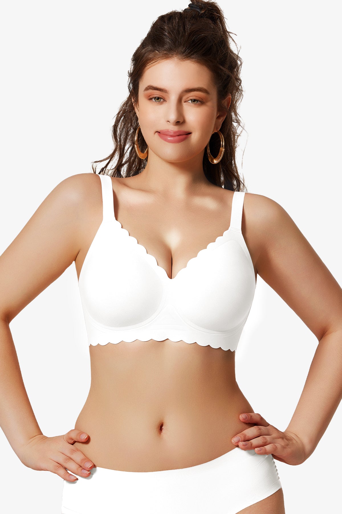 Jelly Bras for Women No Underwire Scalloped Push Up Seamless Full Coverage Plunge Bralettes Wireless Tshirt Bras White