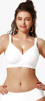 Jelly Bras for Women No Underwire Scalloped Push Up Seamless Full Coverage Plunge Bralettes Wireless Tshirt Bras White
