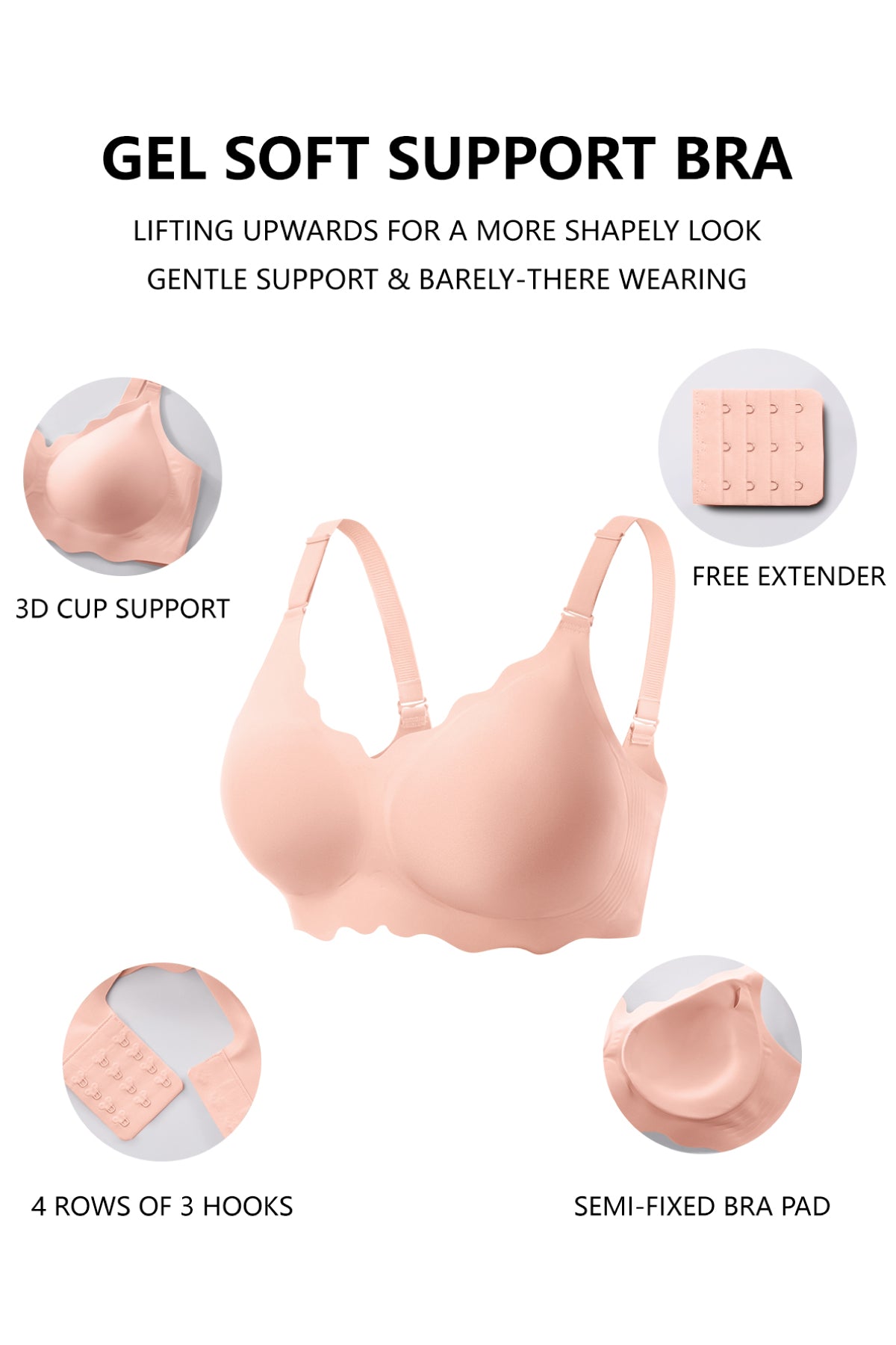 Jelly Bras for Women No Underwire Scalloped Push Up Wireless Bralettes Seamless Soft Comfort Everyday Tshirt Bra Tea Red