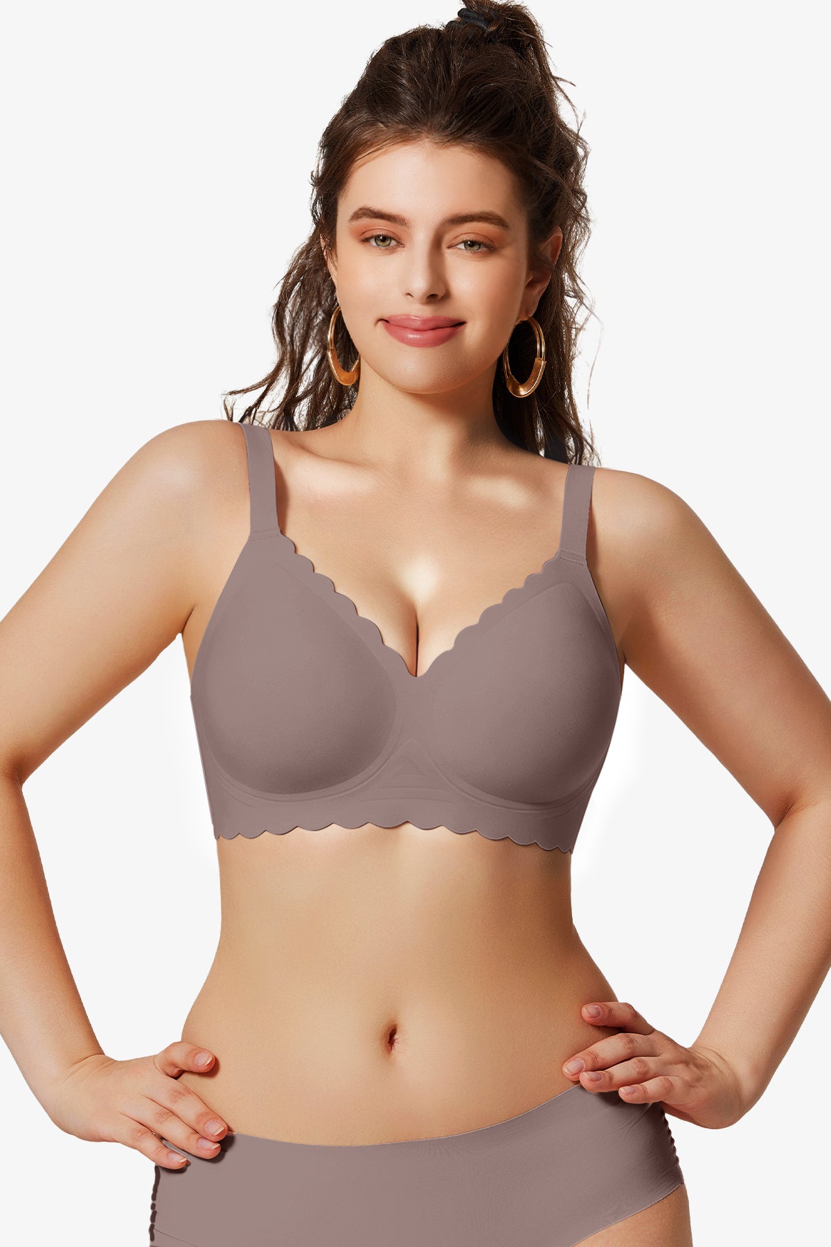 Jelly Bras for Women No Underwire Scalloped Push Up Seamless Full Coverage Plunge Bralettes Wireless Tshirt Bras Grey
