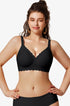 Black scalloped full-coverage bra with soft cups and adjustable straps
