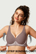Grey wireless deep V t-shirt bra with supportive cups and thin straps