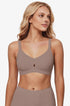 Seamless plunge bra in coffee-brown with smooth wireless cups and minimal seams