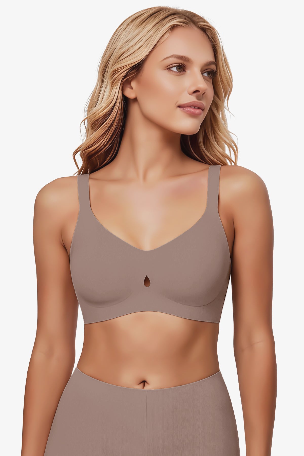 Jelly Bras for Women No Underwire Seamless Push Up Bra Full Support Comfort Bralettes Wireless Plunge Everyday Bra Coffee
