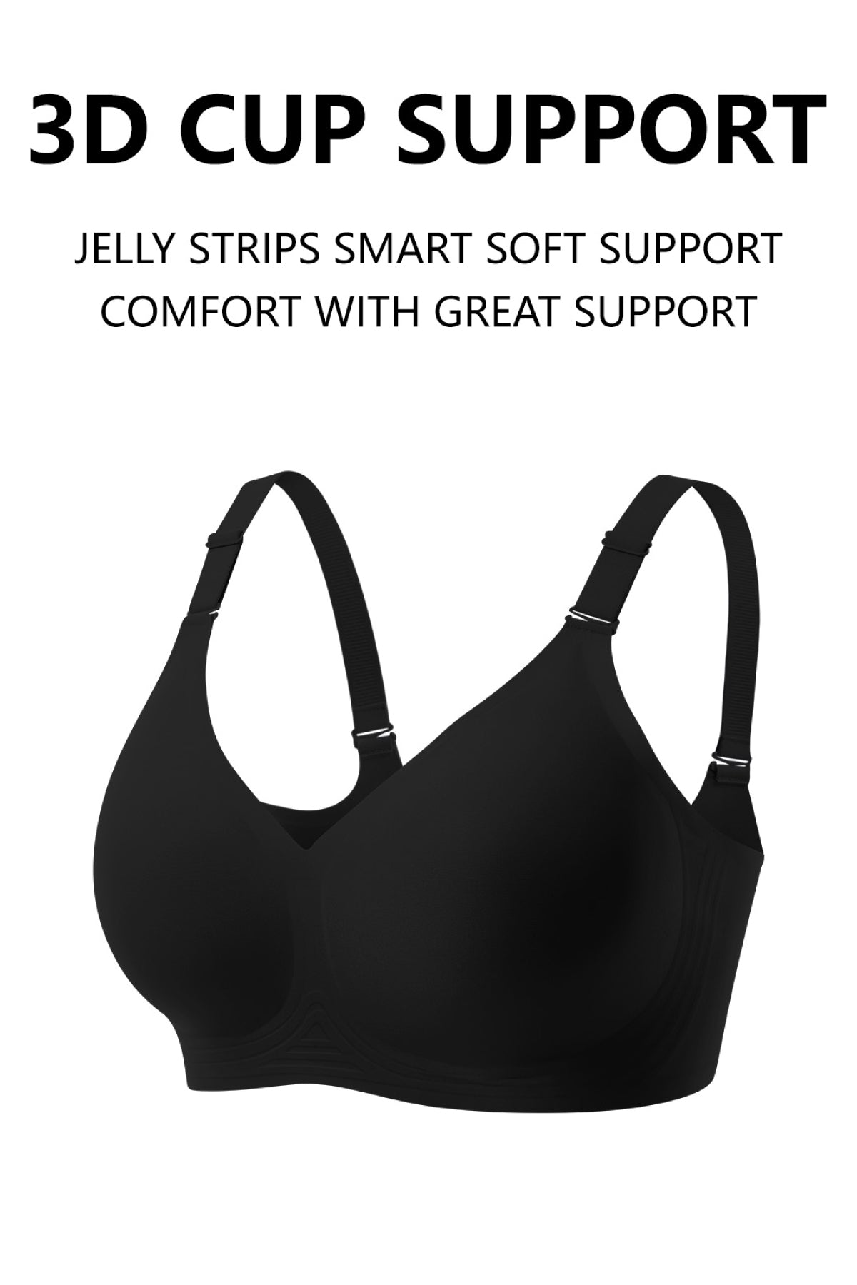 Jelly Bras for Women No Underwire Push Up Seamless Supportive Plunge Bra Full Coverage Comfortable Bralettes Black
