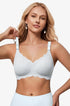 Haze blue seamless push-up bra on model, scalloped neckline and adjustable straps
