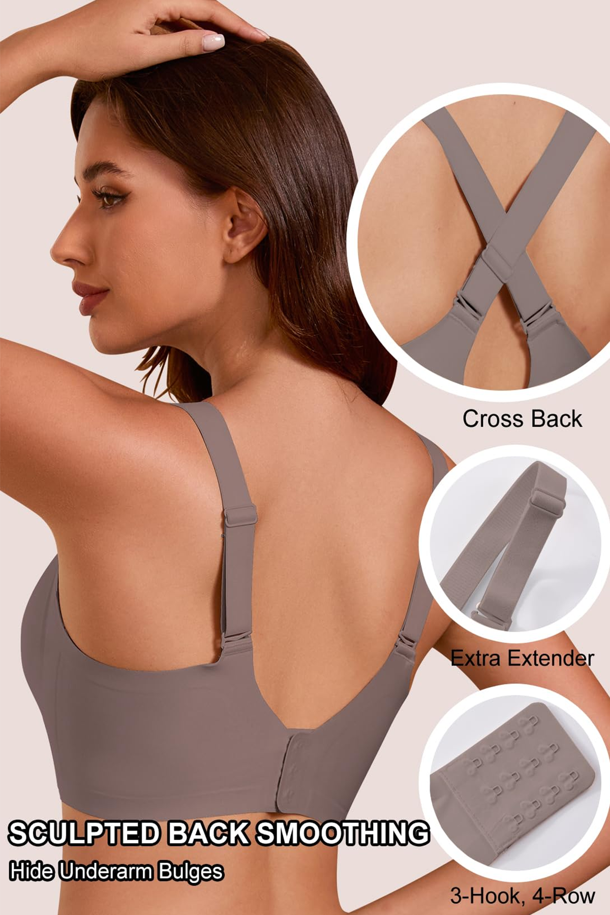 Jelly Bras for Women No Underwire Seamless Push Up Scalloped Tshirt Bralettes Comfortable Wireless Everyday Bra Coffee