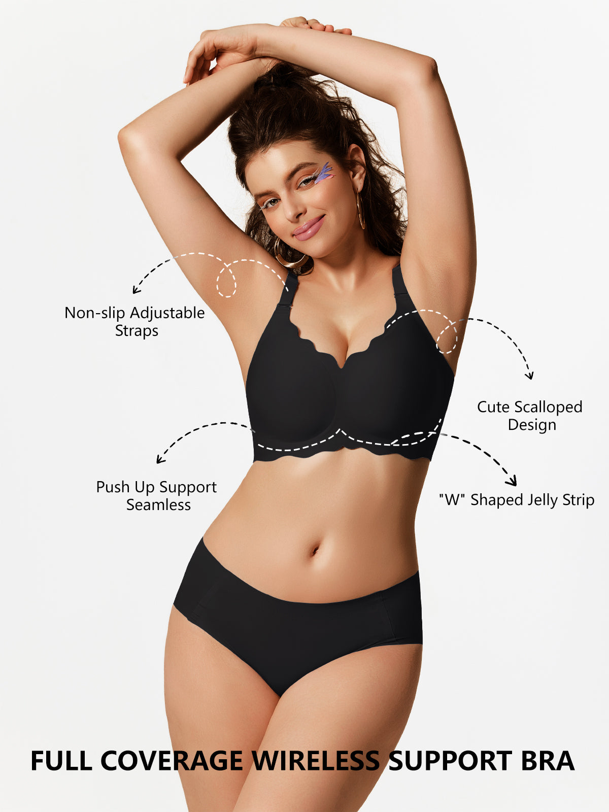 COCOMARTS Jelly Bras for Women No Underwire Scalloped Push Up Wireless Bralettes Seamless Soft Comfort Everyday Tshirt Bra Black