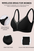 Black deep V wireless bra with mesh overlay, no underwire, push-up shaping