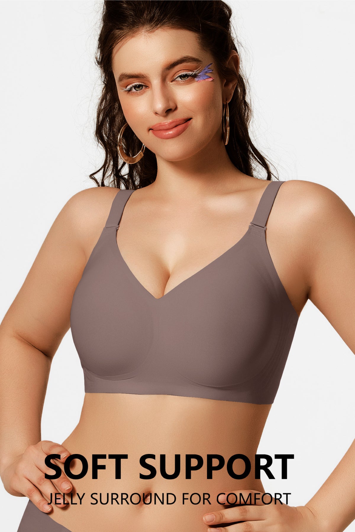 Jelly Bras for Women No Underwire Push Up Seamless Supportive Plunge Bra Full Coverage Comfortable Bralettes Grey