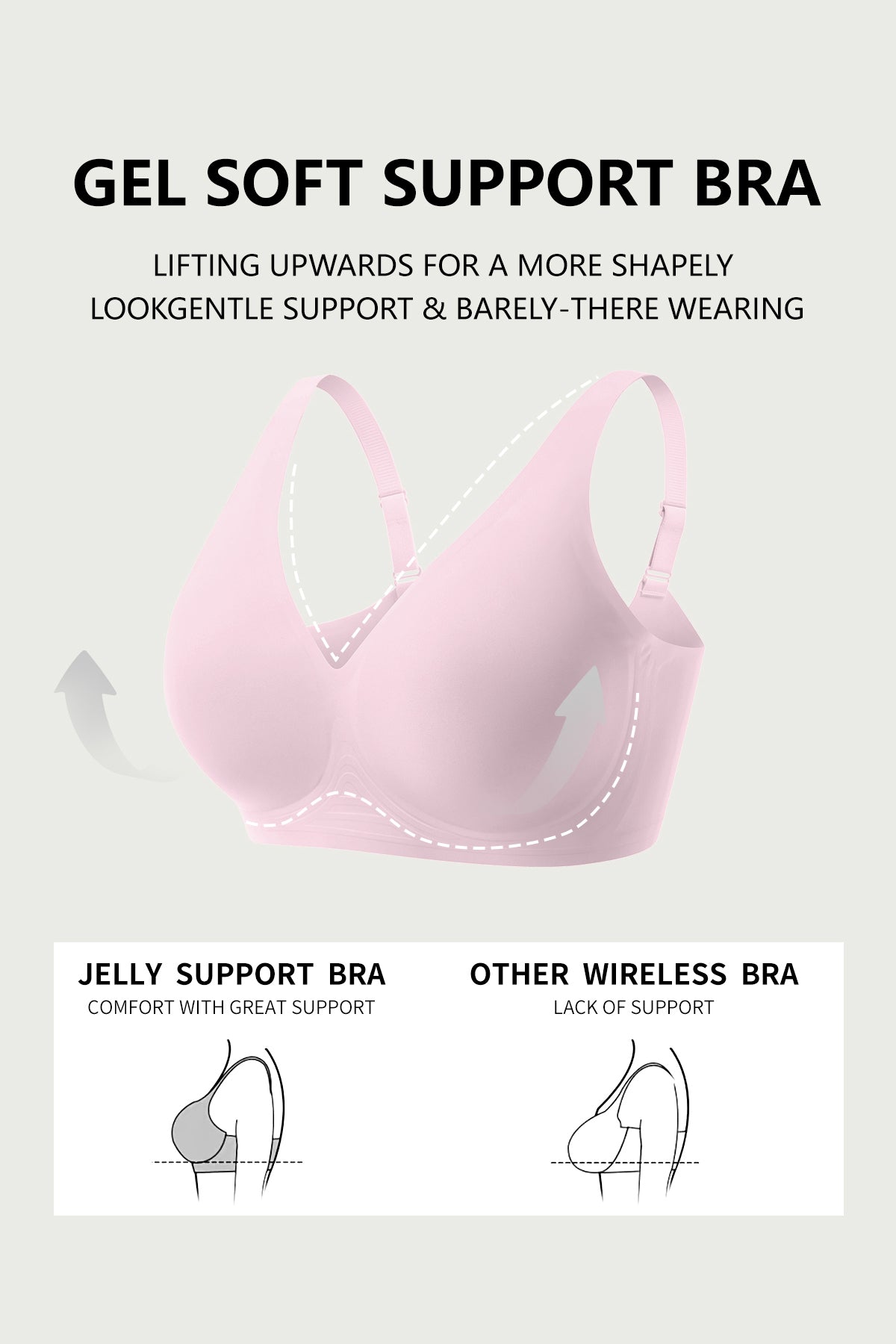 Jelly Bras for Women No Underwire Seamless Push Up Comfortable Tshirt Everyday Deep V Bra with Support and Lift Pink