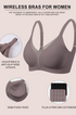 Coffee deep V wireless bra with wide anti-slip straps and adjustable fit