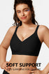 Black seamless plunge bra with adjustable straps, smooth wireless molded cups