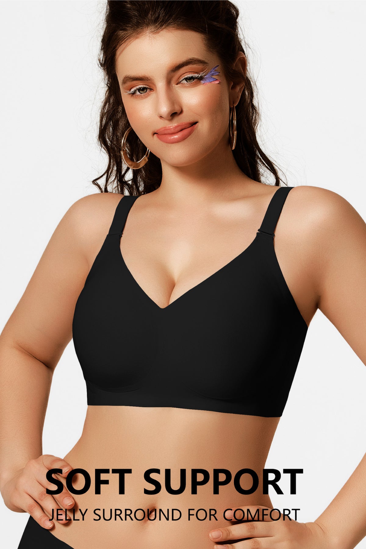 Jelly Bras for Women No Underwire Push Up Seamless Supportive Plunge Bra Full Coverage Comfortable Bralettes Black