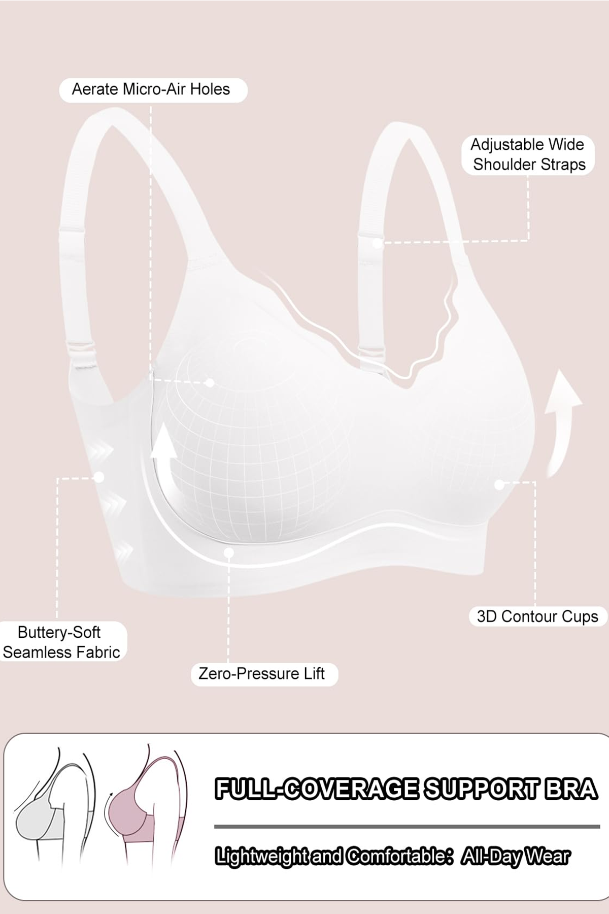 Jelly Bras for Women No Underwire Seamless Push Up Scalloped Tshirt Bralettes Comfortable Wireless Everyday Bra White