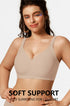 Nude wireless seamless plunge bra with smooth cups and thin adjustable straps
