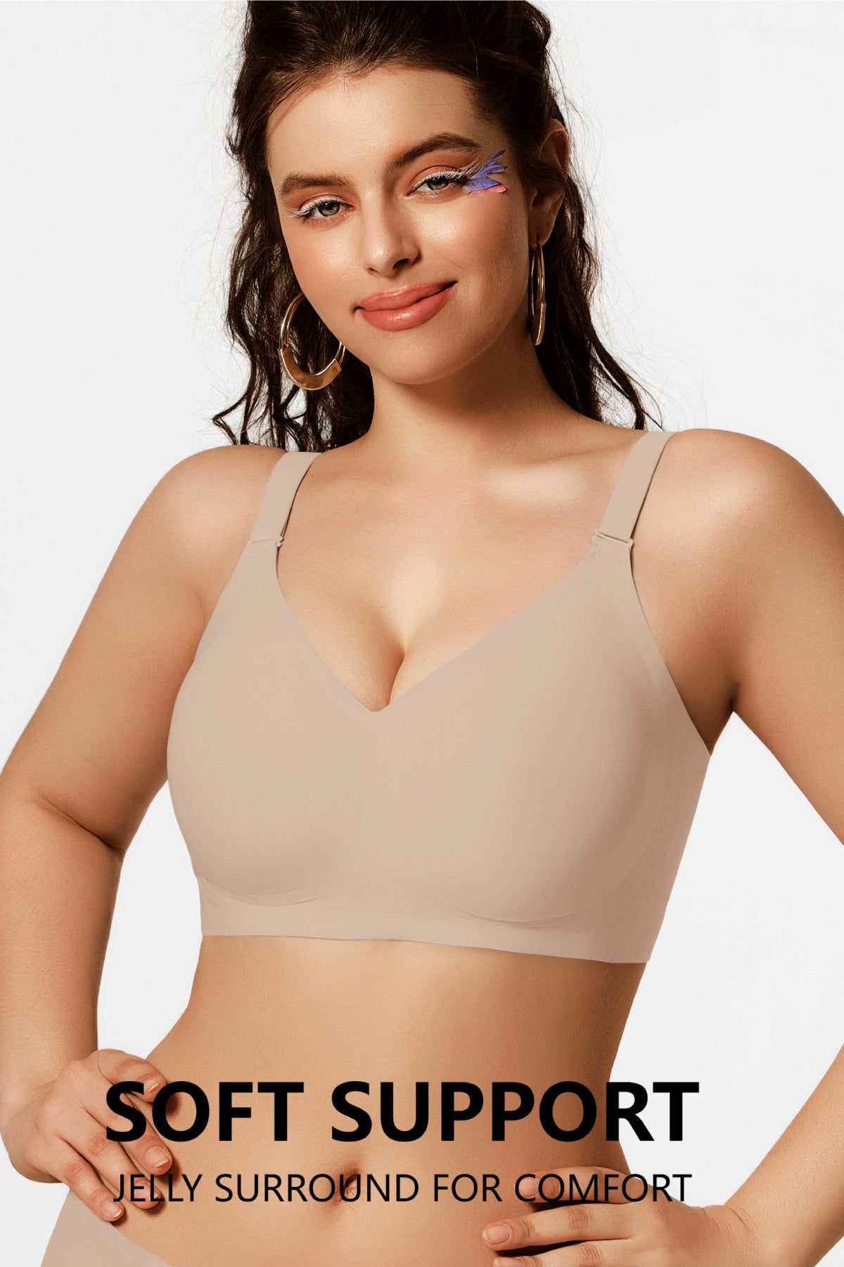 Jelly Bras for Women No Underwire Push Up Seamless Supportive Plunge Bra Full Coverage Comfortable Bralettes Nude