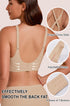 Skin tone wireless bra back with adjustable straps and crossed back detail.