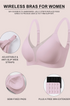 Pink wireless deep V mesh bra with adjustable wide straps and semi-fixed pads