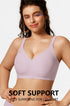 Pink seamless plunge bra with V neckline and thin adjustable straps, wireless fit