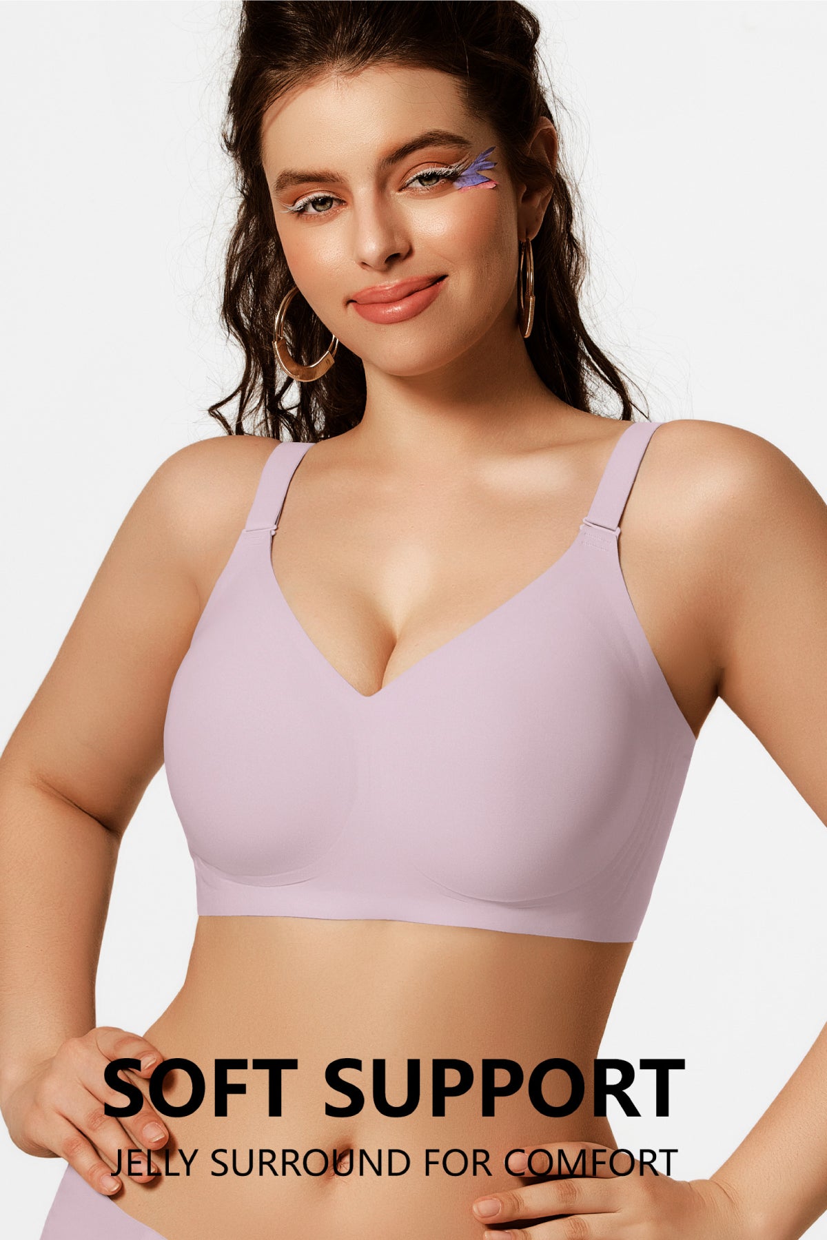Jelly Bras for Women No Underwire Push Up Seamless Supportive Plunge Bra Full Coverage Comfortable Bralettes Pink
