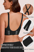 Black wireless plunge bra back view with cross-strap design and elastic band