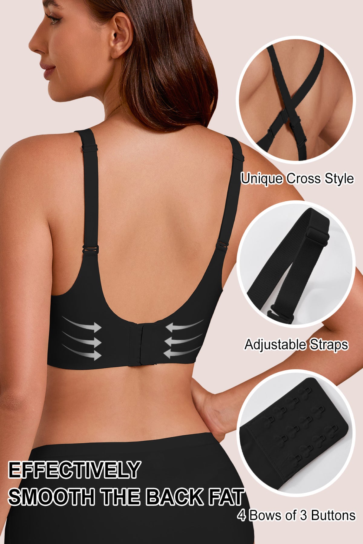 Jelly Bras for Women No Underwire Seamless Push Up Bra Full Support Comfort Bralettes Wireless Plunge Everyday Bra Black
